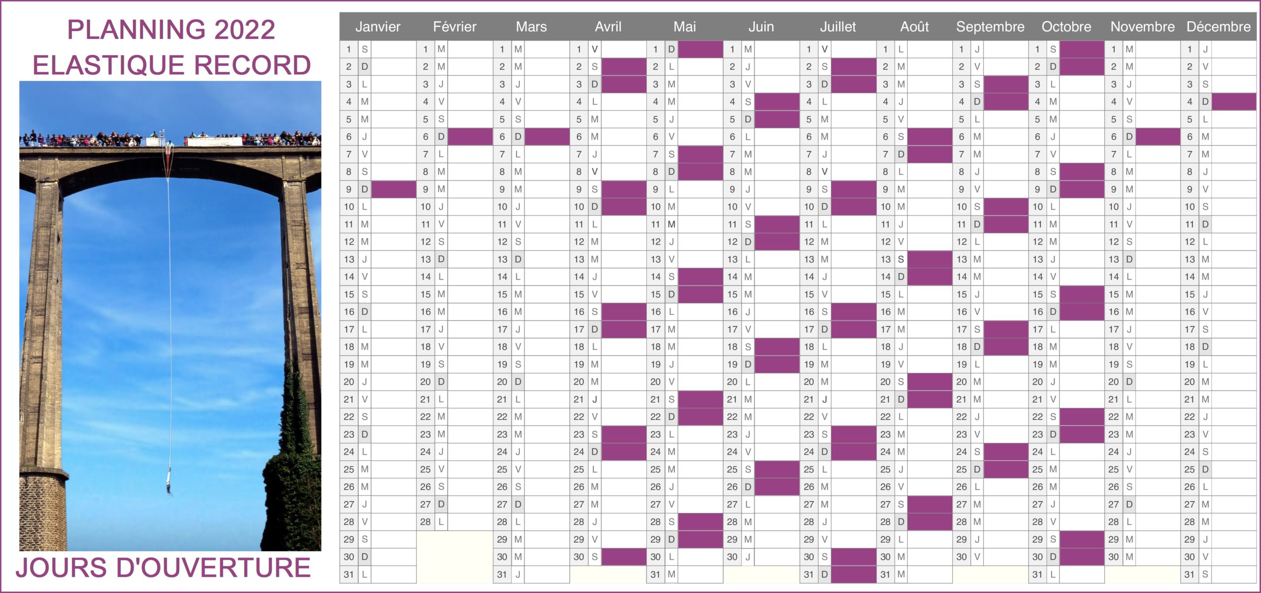Calendrier Saut élastique France 2021